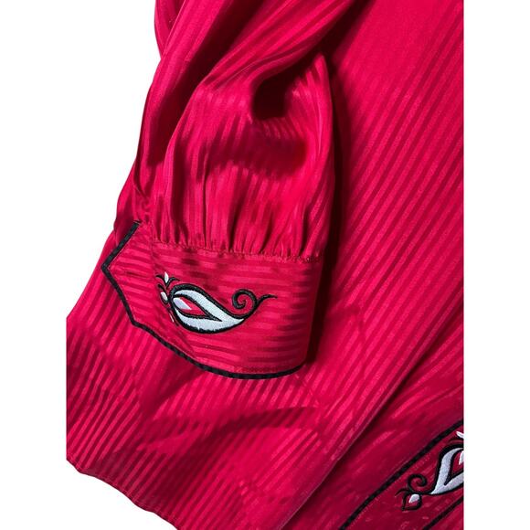 Bob Mackie 100% Silk Classic Red Blouse Embroidered Jacquard Stripes Large NEW - Picture 9 of 9